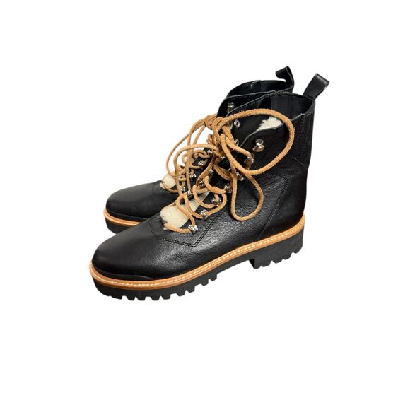 Marc Fisher Black Izzie Shearling Lace Up Lug Sole Winter Boots Size 8.5 - Picture 7 of 11